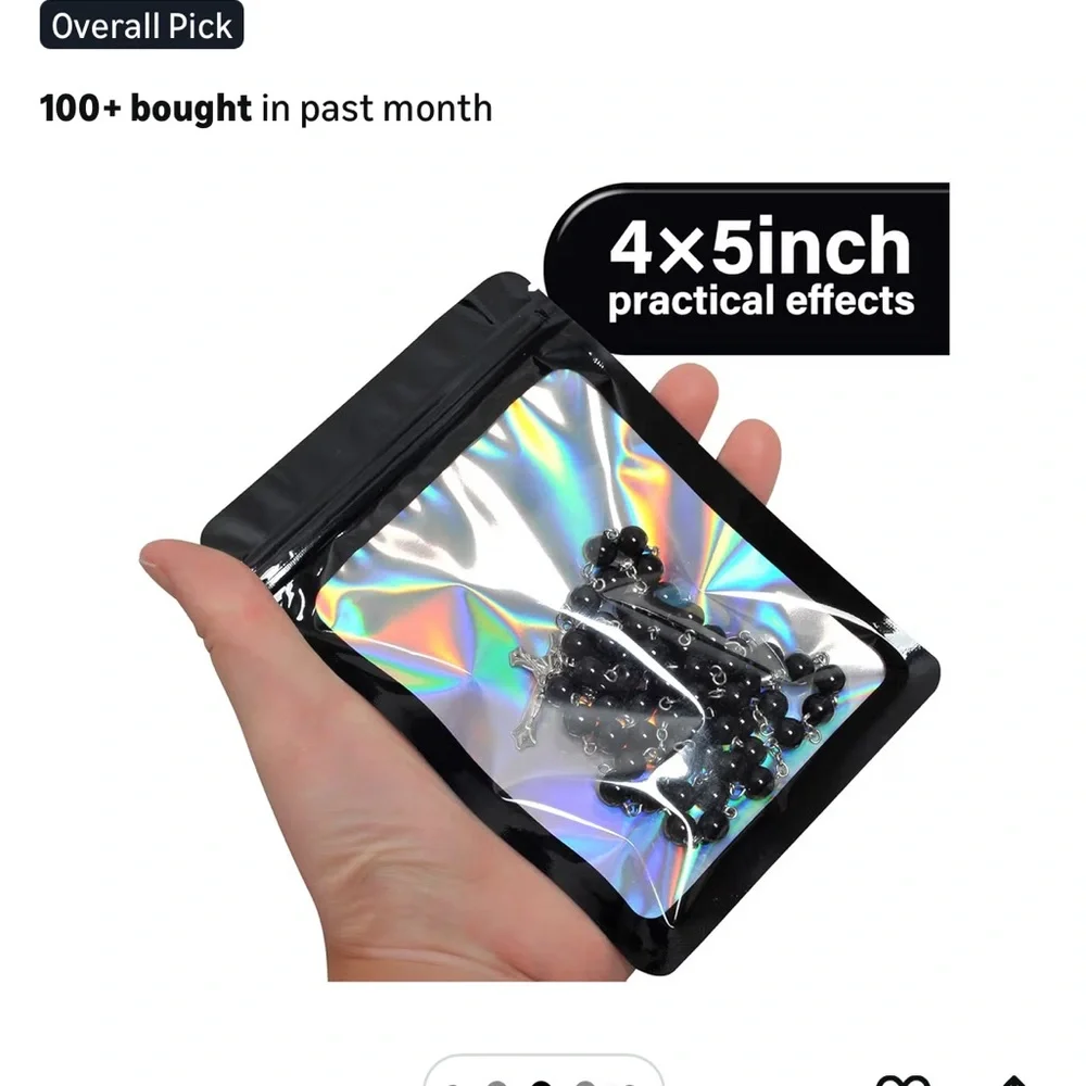 Holographic small zip bags - Black - 4x5